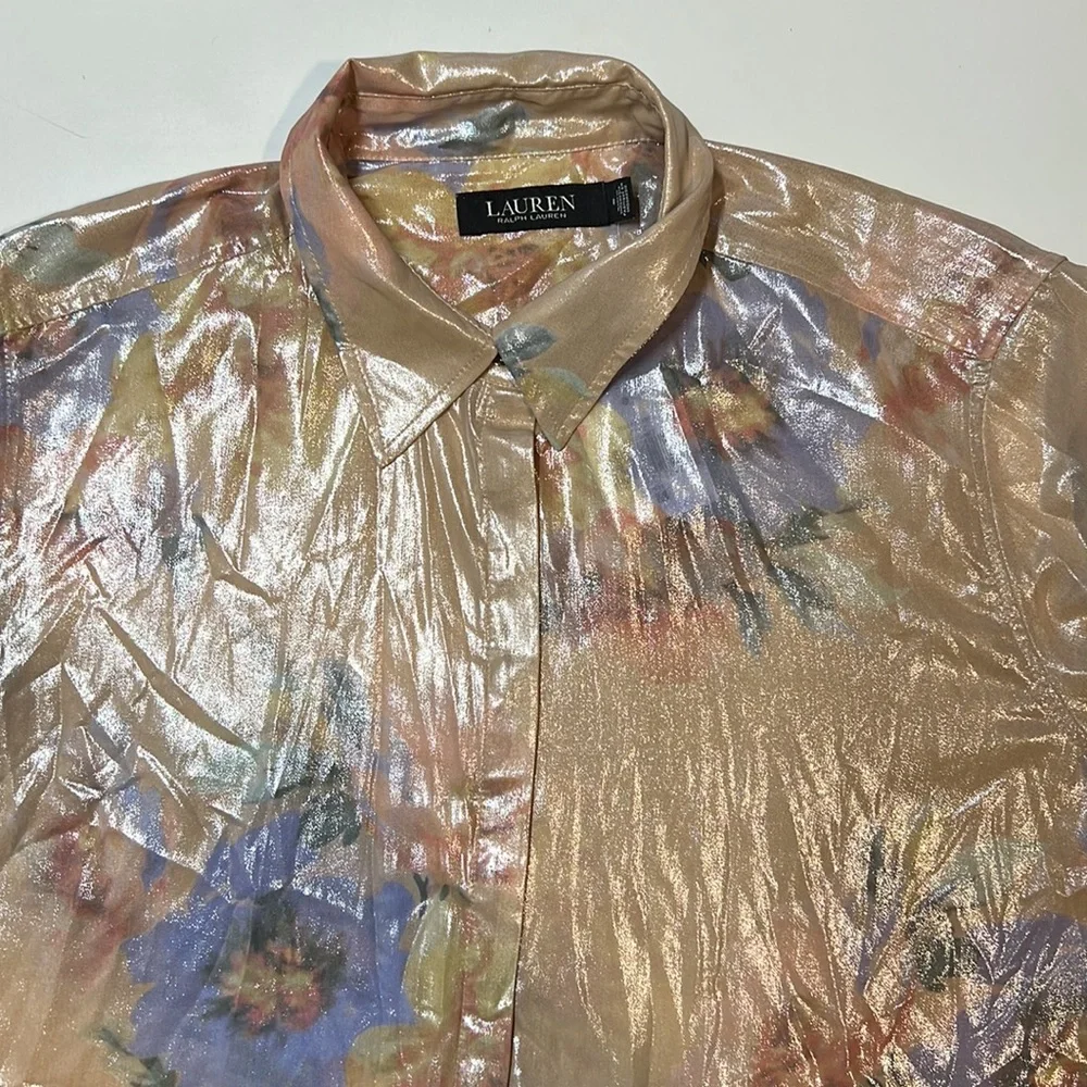 Lauren Ralph Lauren Women's Blushsage Multi-Color Crepe Long Sleeve Shirt - Picture 2 of 5